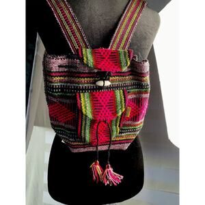 Mr Molina Back Pack Woven Magenta Green Black Boho Style Bag Purse